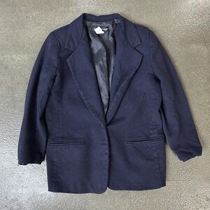 Vintage Savannah Blazer Womens 12P Navy 100% Wool Lined Made USA Classic 90s
